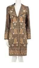 Biya Brown Floral Paisley Embroidered Coat Size S Wool Mix