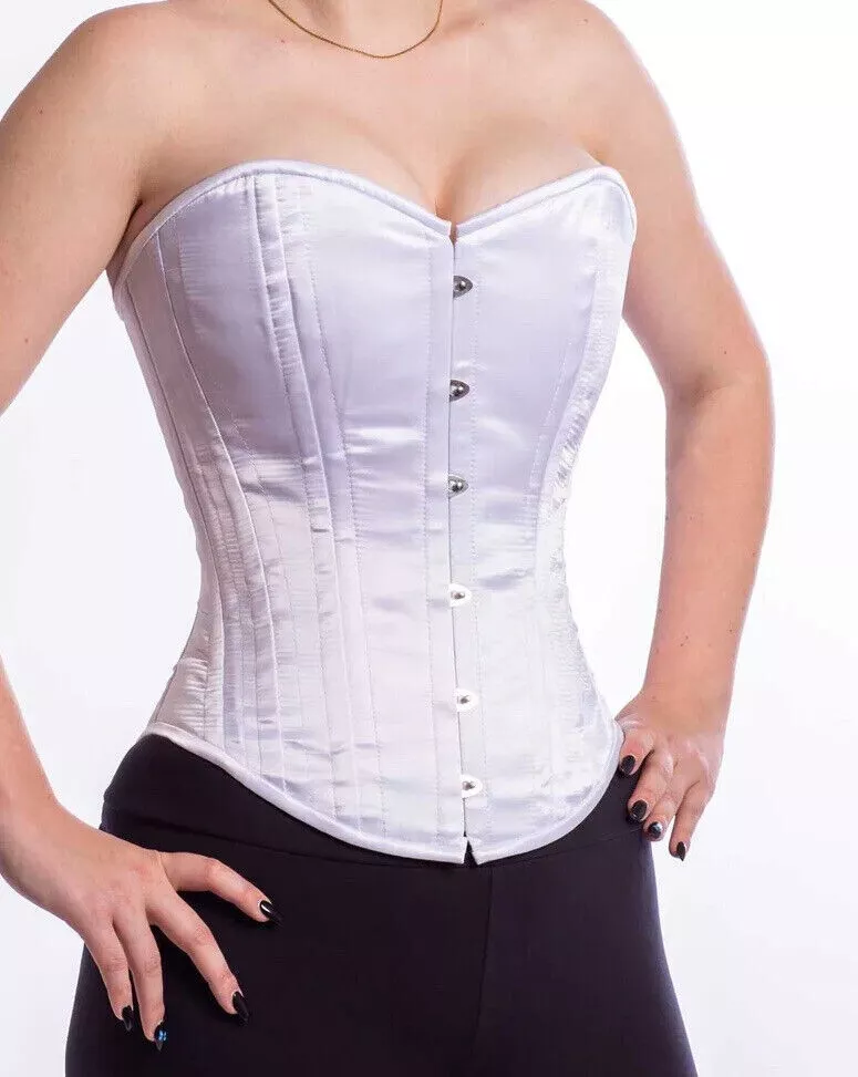 NEW 530 Size 28 White Satin Authentic Overbust Double Boned Steel