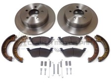 Rear 2 Brake Discs & Pads Handbrake Shoes + Fitting Kit For Chrysler Voyager