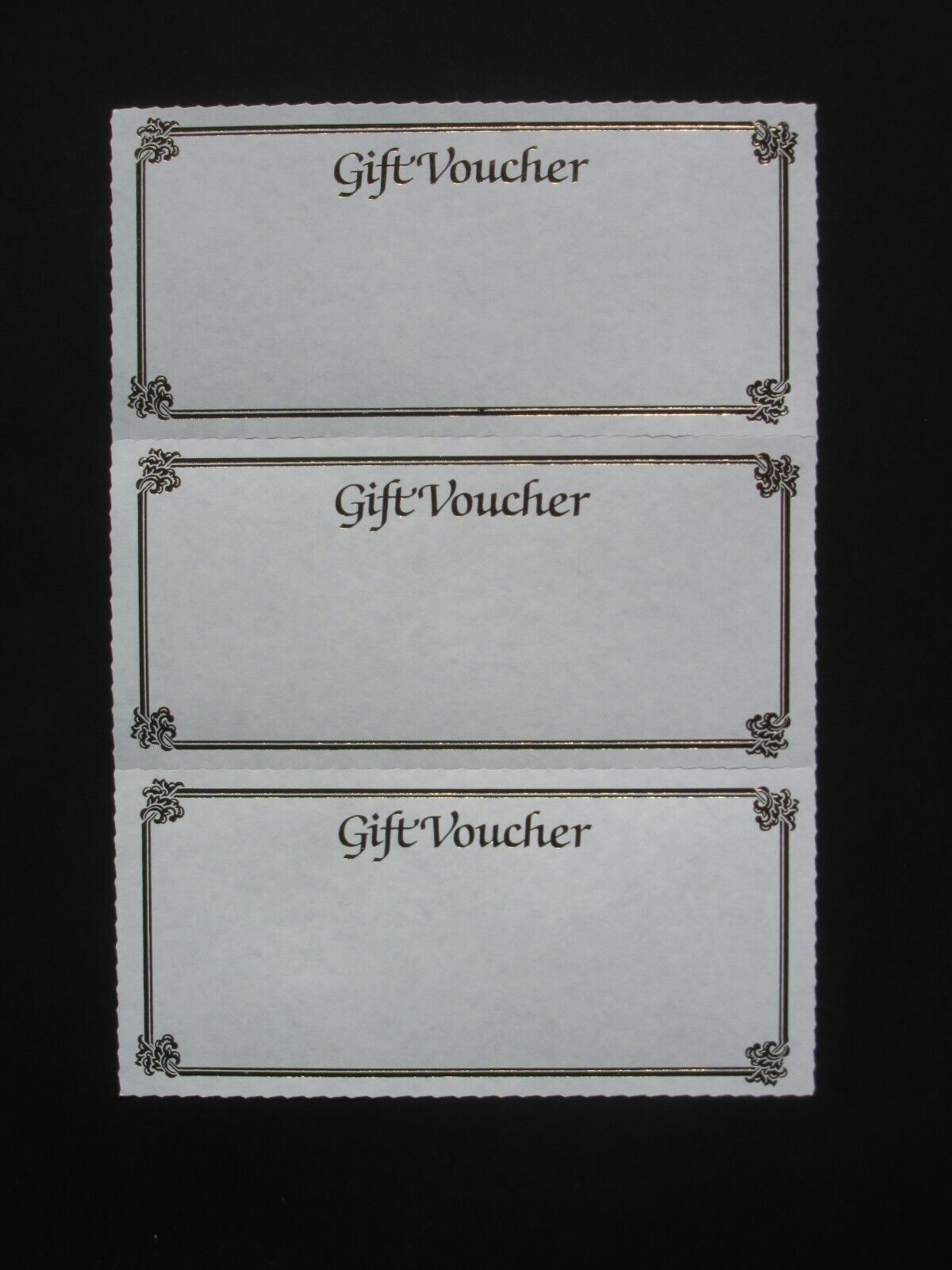 GIFT VOUCHERS BLANK PRINTABLE FOILED DL SIZE 3 TO VIEW A4 SHEET PACK 30