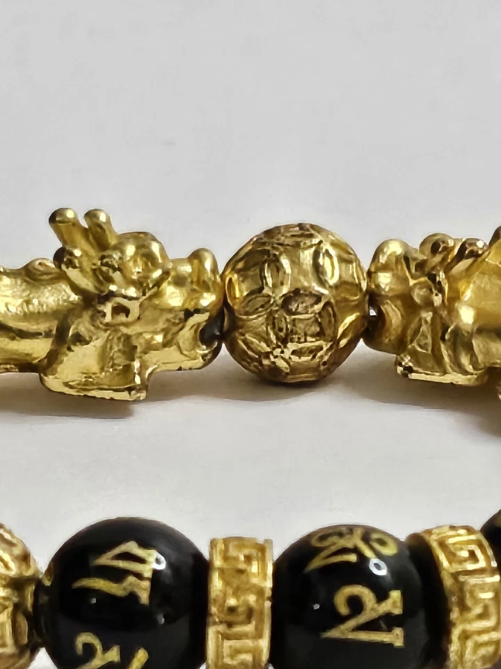 Feng Shui Lucky Nafu Wealth Bracelet Gold Black Bead Obsidian - Image 4 of 4
