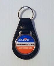 Reproduction AMF Ski Daddler Snowmobile Logo Stripes Leather Keychain (051)