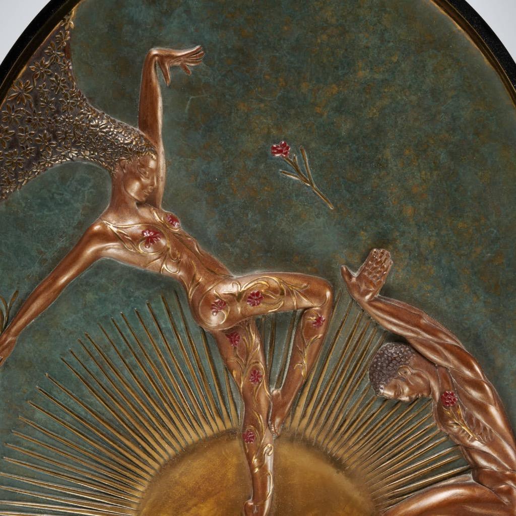 Erte Art Deco Femme Fatale Bronze Sun Flower Swivel Table Mirror 17"l 14"w 12"h