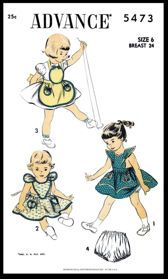 ADVANCE #5473 GIRL's Apron or Pinafore / Romper PLAYSUIT Sunsuit Pattern TODDLER - Image 4 of 4