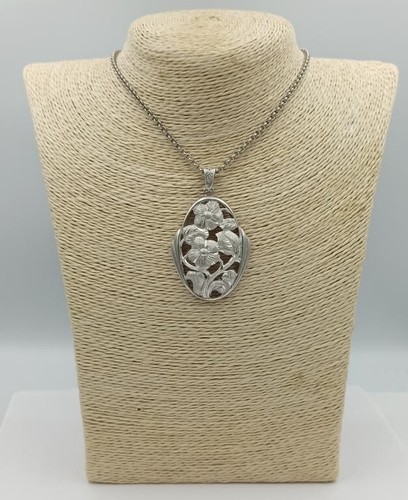 Vtg. Sterling silver 835 pendant Art Nouveau Flowers, textured silver, Germany - Picture 6 of 6