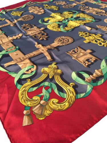 HERMES Fernerie Caty Latham quadratisches Seidentuch rot gold Carre 90 - Bild 3 von 4
