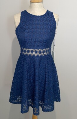 knee length dresses for ladies Long-Sleeve Ruched Jersey Formal Dress with Sheer Lace Navy / 12 main image 1