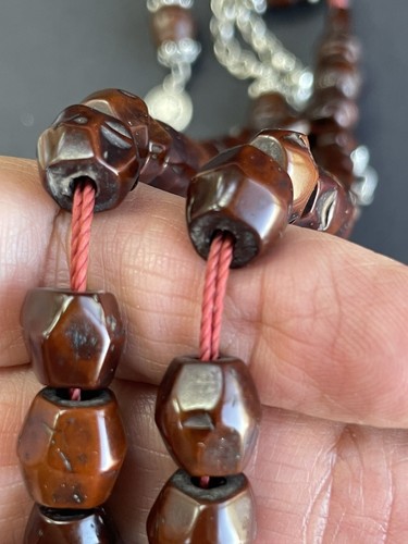 Antique Old 19th Hard Wood Prayer Worry 99 Beads Necklace Islamic نرجيل قديم R1 - Picture 10 of 12