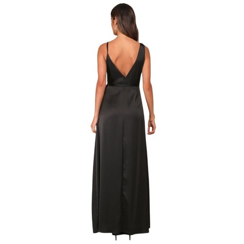 Maxi Vestido Lulus Negro Satinado Envolvente S Vestido Formal Abertura Alta Nuevo sin Etiquetas - Imagen 3 de 8