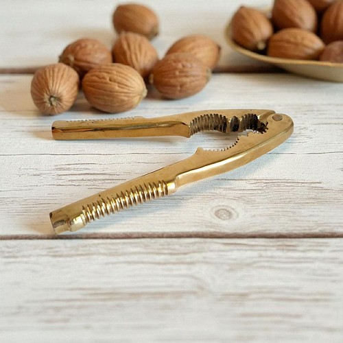 Vintage Solid Brass Nutcracker 16cm Gold Kitchen Tool Collectible Gift - Picture 1 of 9