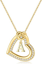Heart Initial Necklaces for Women - Dainty 14K Gold Plated Cubic Zirconia Heart