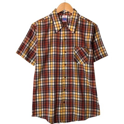 Vintage 1970'S Sears PUT ON SHOP Check Pattern Short Sleeve Polycotton Shirt...