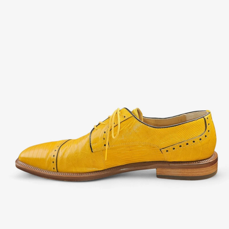 David Eden Teju Lizard Leather Dress Shoe Size 10 Yellow Oxford Square Toe Spain - Image 3 of 4