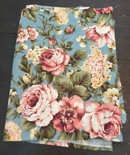 MB Textilien Nähstoff blau rosa grün Blumenmuster Kohlrose 45"x 33" Vintage