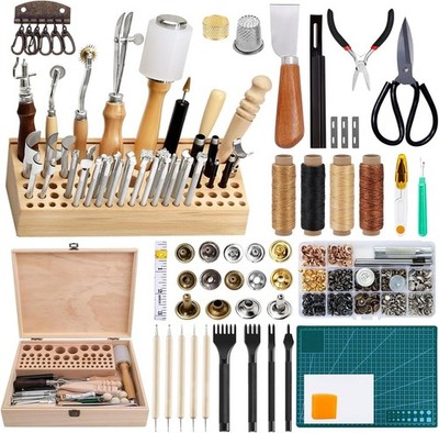 458Pcs Leather Working Tools Craft Making Sewing Stitching Punching Carving Kit