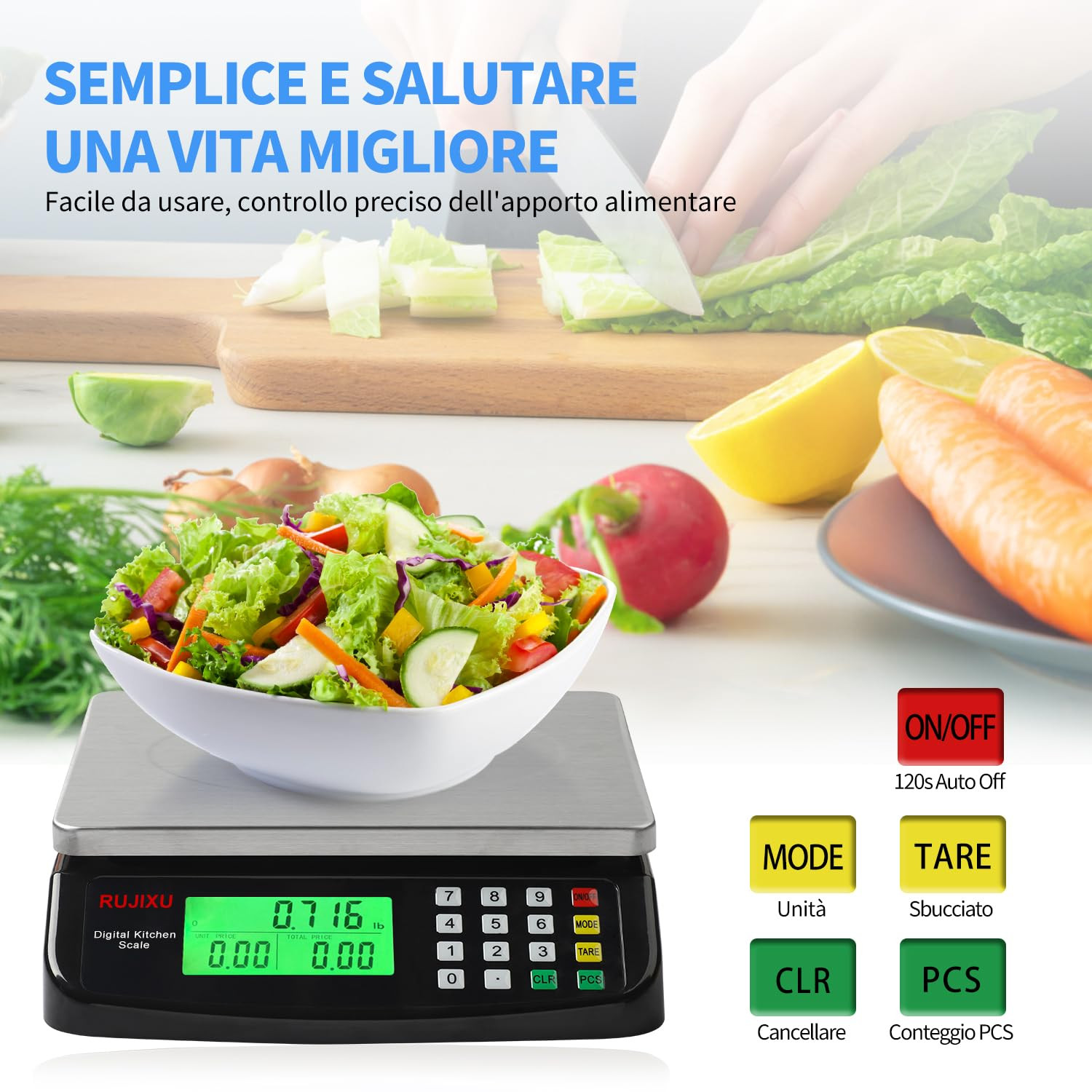 Bilancia digitale da cucina, bilancia elettronica for alimenti, bilancia digitale con display LCD 30 kg/1 g Bilance commerciali professionali ad alta precisione Funzione PCS/tara for bilance for carne