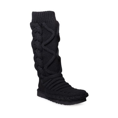 UGG CLASSIC TALL CHUNKY KNIT BLACK CARDY WOMEN'S COZY BOOTS SIZE