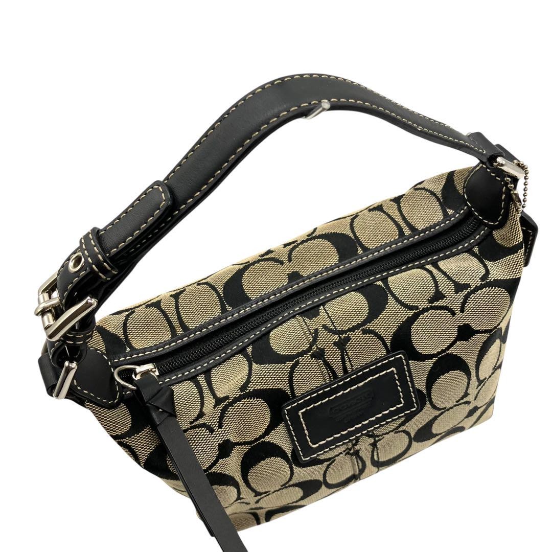 バッグ Coach Signature Accessory Pouch Black COACH Handbag Accessory Pouch Signature Canvas Leather Black