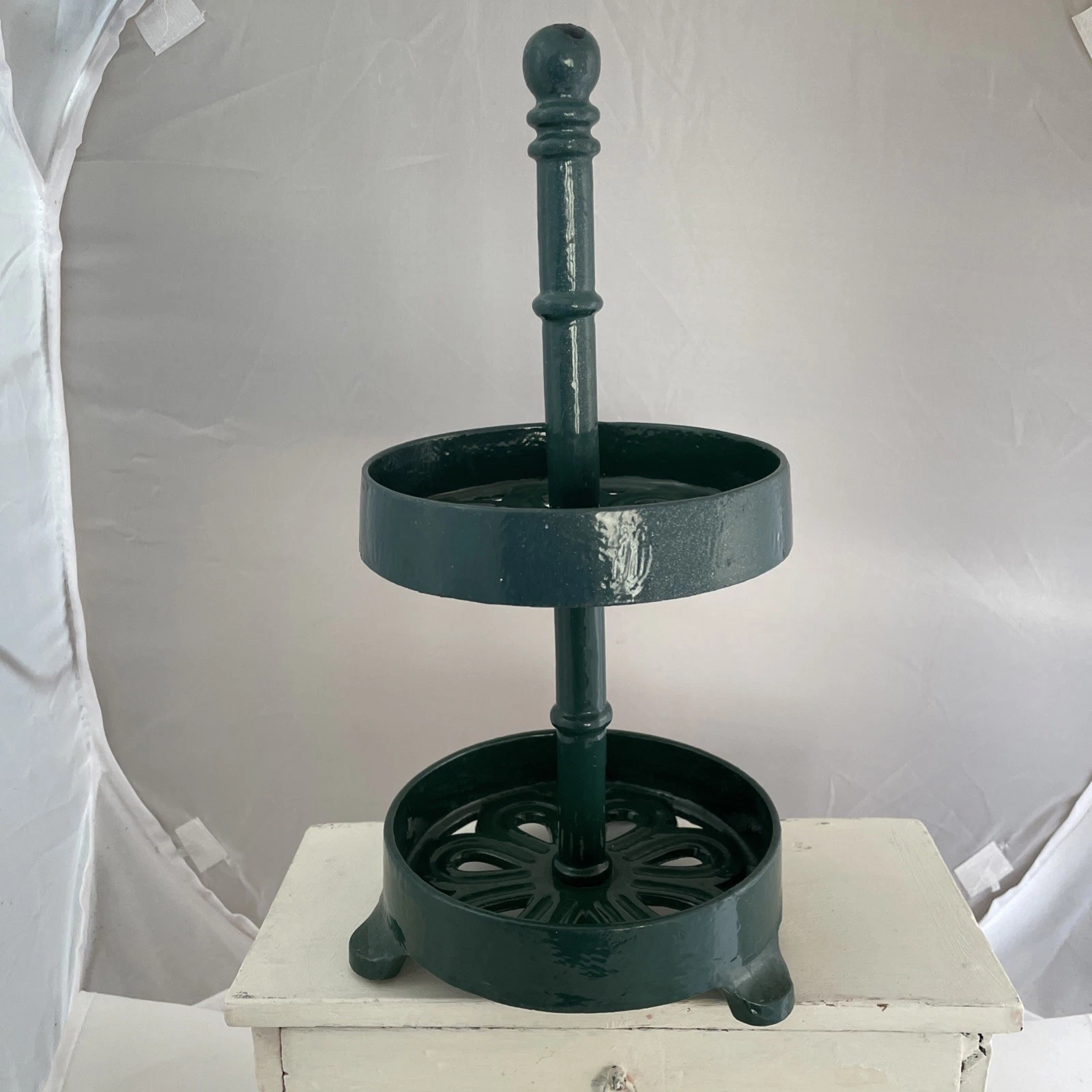 Vintage Cast Iron Two Tier Green Enamel Spice Rack Or Egg Holder