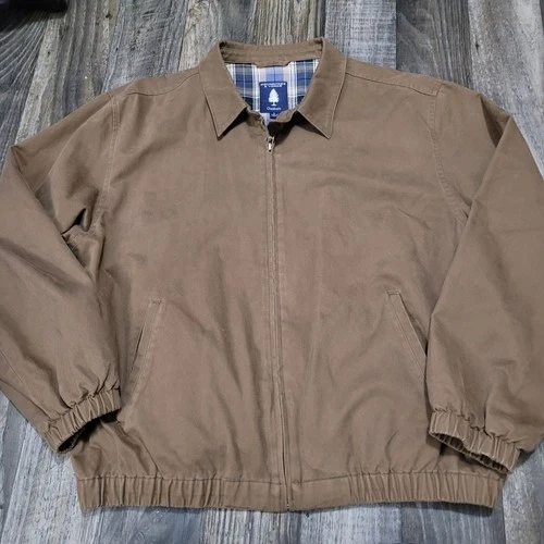 Roundtree & Yorke Large Mens Brown Jacket Blue/Beige Plaid Flannel Lining - product listing photo