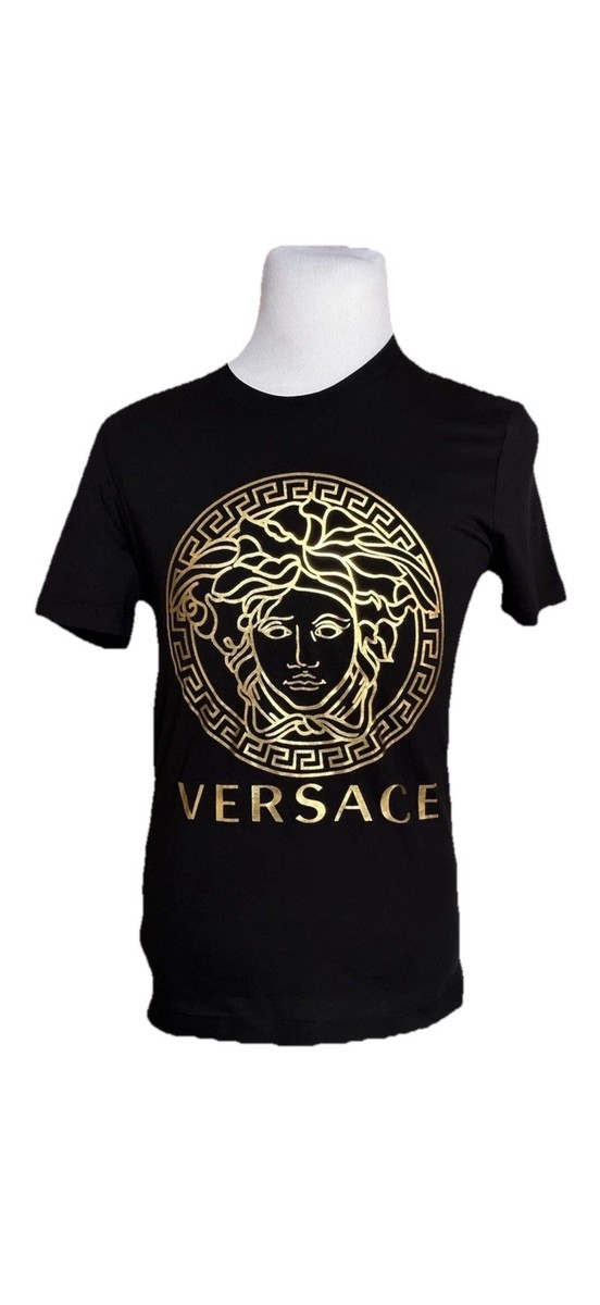 Versace Gold Medusa Print Black Cotton Jersey T-Shirt LARGE