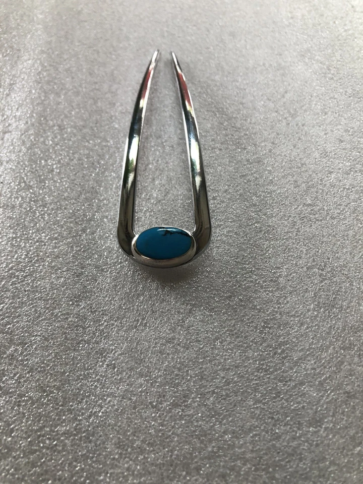 Vintage Jewelry Sterling 925 & BISBEE Turquoise on 4 1/2” French U Hairpin - Image 3 of 4