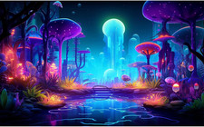 Fantasy Forest Aquarium Background Mysterious Plants Abstract Mushrooms Cartoon 