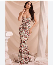 House of CB Malika Dress Womens Small Floral Strapless Sweetheart Mermaid Gown