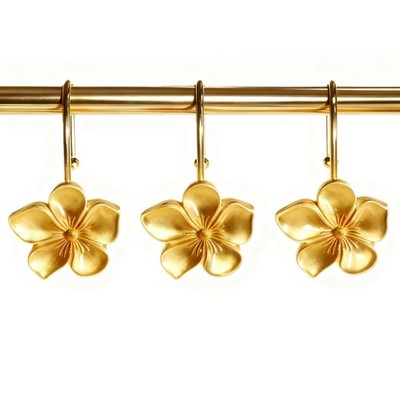 Vanda Flower Shower Curtain Hooks, 12 Pcs Rust-Proof Metal Hanging Rings, Dec...
