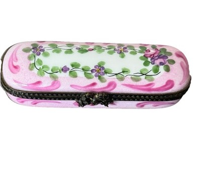 VTG Limoges France Floral Trinket Pill Box Peint Main SIGNED LIMITED Edition EUC