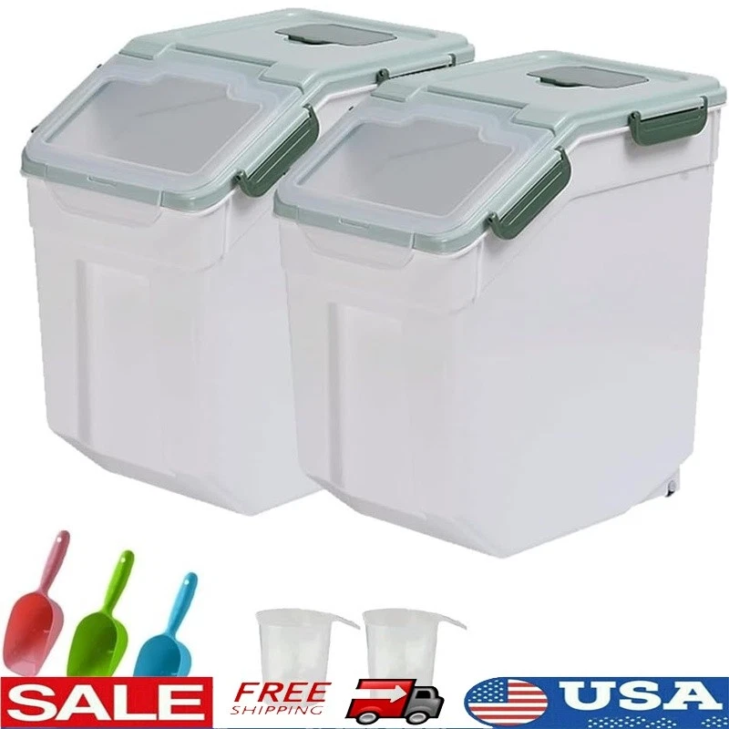 Airtight Food Storage Container W/ Wheels Transparent Clamshell Design Pets New
