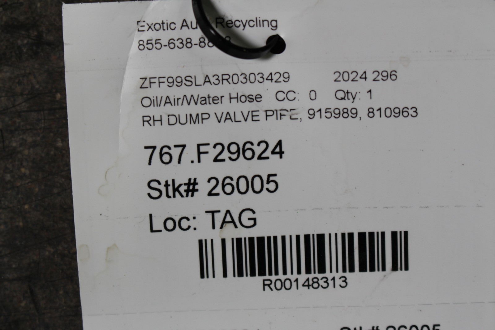 Ferrari 296 GTB Right Blow off valve P/N 915989