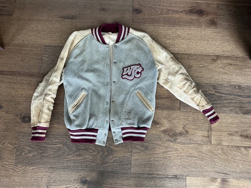 Vtg 1950’s WSC Washington State College WSU Jacket Salty Thrashed Leather