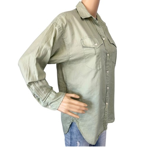 J. Crew Relaxed-Fit Herringbone Twill Cotton Shirt Green Button Front Size 10 - Picture 6 of 14