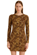 Boohoo Dress Womens 12 Brown Floral Minimalist Career Office Vacation Artsy