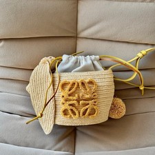 Loewe Bunny Raffia Drawstring Bucket Bag