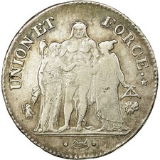 Coin, France, Union et Force, 5 Francs, An 8 (1800), Bayonne, S+, Silver