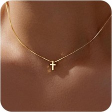 Easter Basket Stuffer Cross Necklace for Women Girls, Dainty 14K Gold Silver Pla