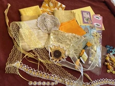 YELLOW Slow Stitch Junk Journal Inspiration  Kit Fabric Lace  Beads + More Y2