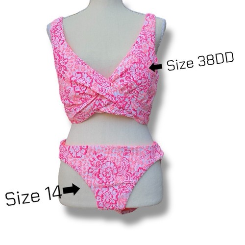 2 Piece Swimsuit Sunsets Floral Print 38DD Size 14 New Coral Cove