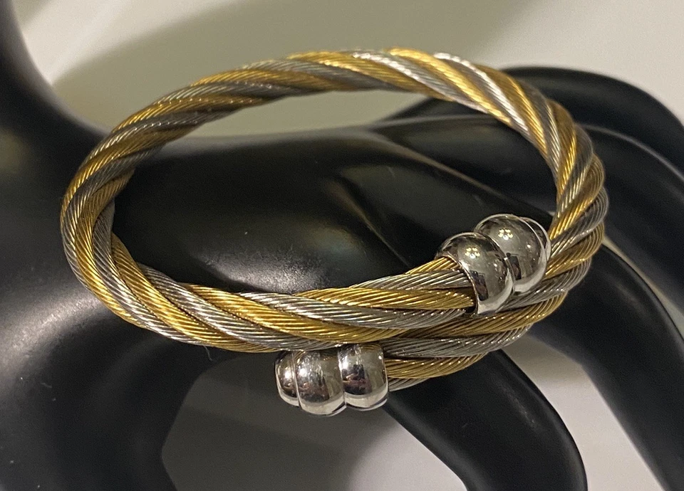 Charriol Logo Signed Celtic Dune Stainless Steel Cable Bangle Bracelet - Image 4 of 4