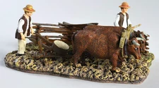 Plowing with Oxen w Box Colonial Williamsburg Farm Village Miniature Lang & Wise
