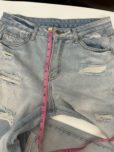 Pantalones de mezclilla para mujer SHEIN talla M (6) tiro alto desgastados rasgados cremallera/botón - Imagen 5 de 11