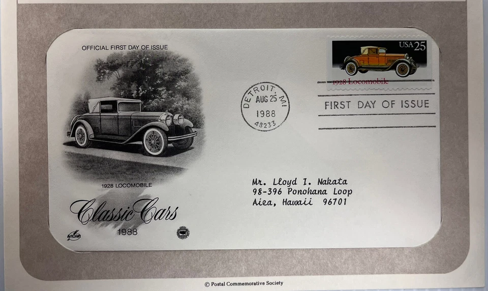 American Classic Cars Mail Cover FDC & Info Sheet 1928 Locomobile 1988 - Image 3 of 3
