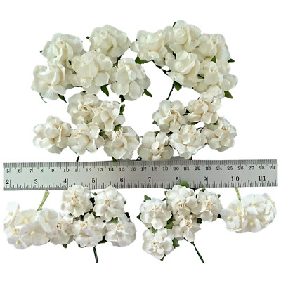 50 Mix 4 Paper Flower  Wedding Scrapbook Card Making Topper (TH/5-WHITE A)