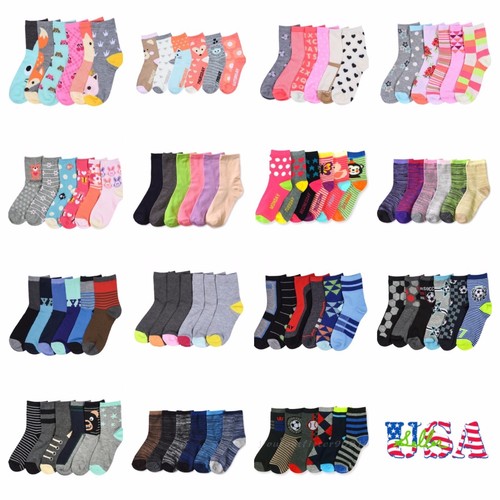 6 & 12 Pairs Lot Kids Crew Ankle Socks Everyday Wear Toddler Boys Girls Casual - Picture 2 of 3