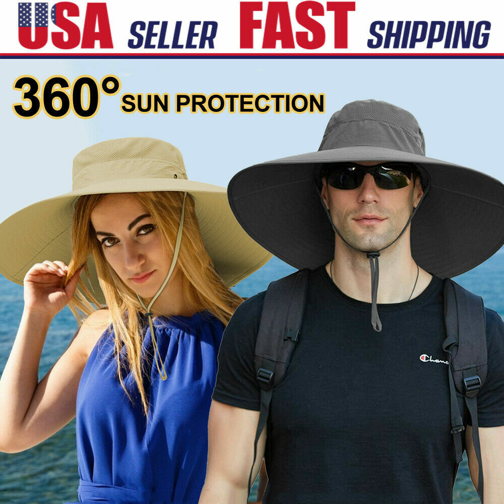 Men Women Wide Brim Sun Hat Breathable Bucket Cap Summer Fishing UV Protection