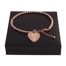 Personalised Bracelet, Rose Gold Beads, Engraved, Girls, Women, Mum, Sister Gift