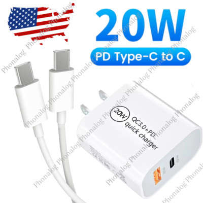 For Samsung Galaxy A13 A33 A53 A73 5G 20W PD Fast Wall Charger Dual Type C Cable