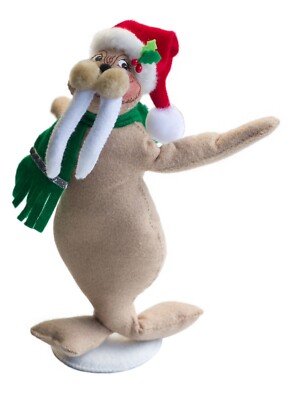 Annalee Silver Sparkle Walrus Santa Hat Scarf Posable Ornament Retired 751113